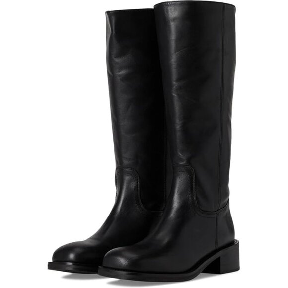 Steve Madden Shoes Riggs Black Leather Knee High Moto Boots